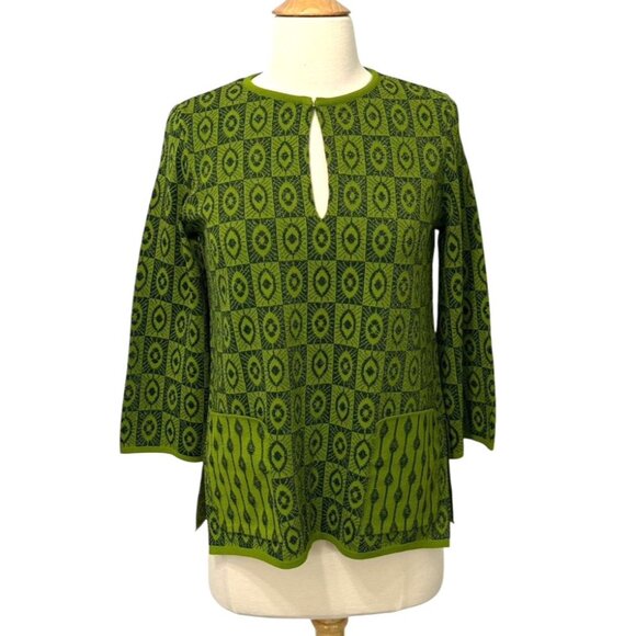 Pisonero Knit Top 3/4 Sleeves Artsy Abstract Green Blue Metallic Thread Size XS - Picture 1 of 11